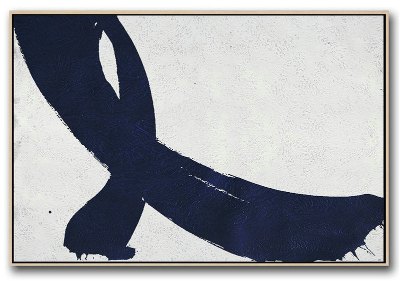 Horizontal Abstract Painting Navy Blue Minimalist Painting On Canvas,Canvas Wall Art #U6U2